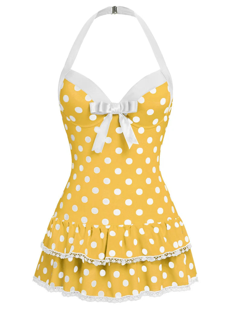 Retro Tummy Control Halter Polka Dot Swimsuit
