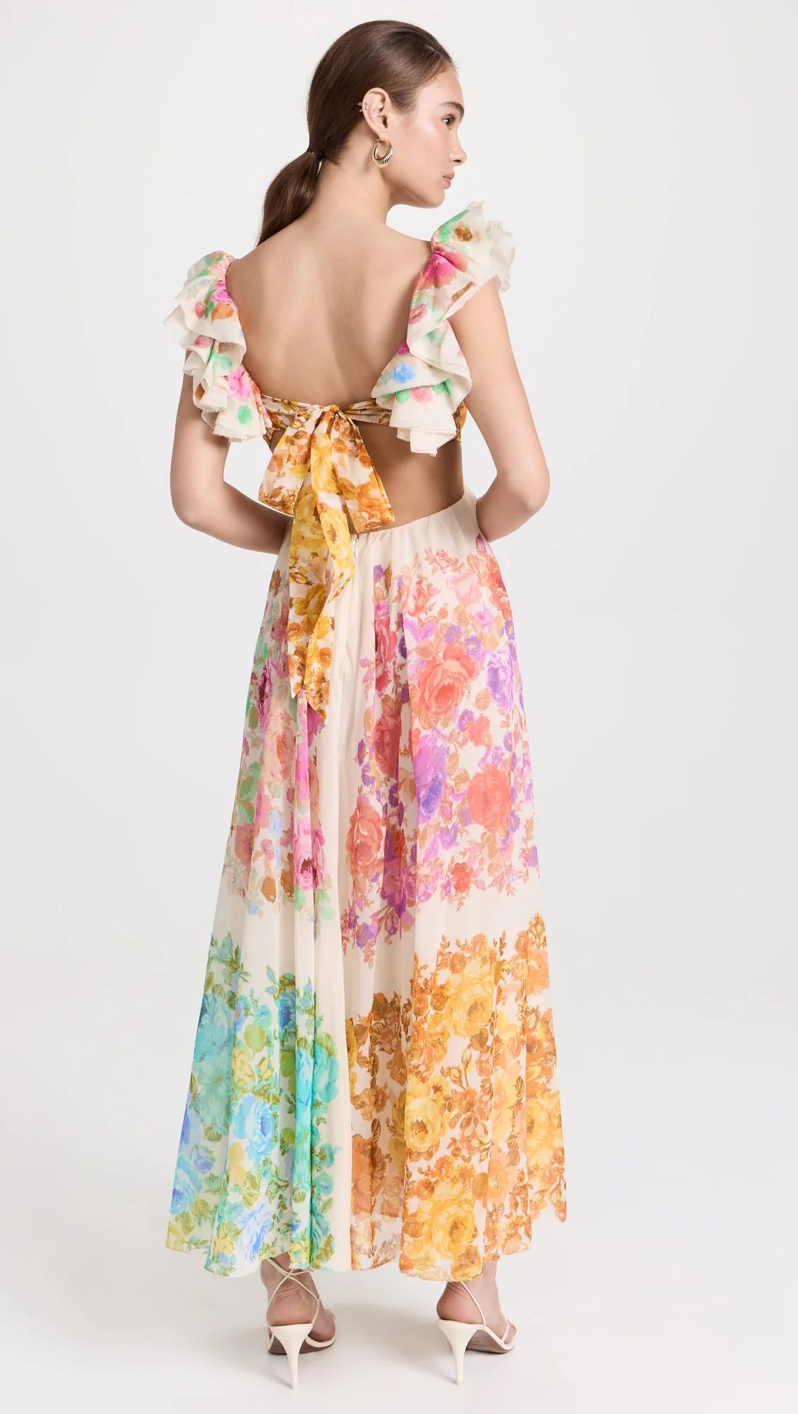 Multicolor Frill Shoulder Midi Dress