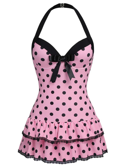 Retro Tummy Control Halter Polka Dot Swimsuit