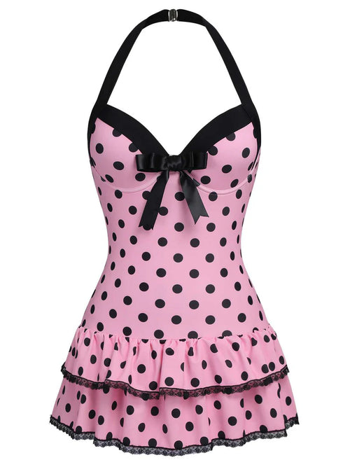 Retro Tummy Control Halter Polka Dot Swimsuit