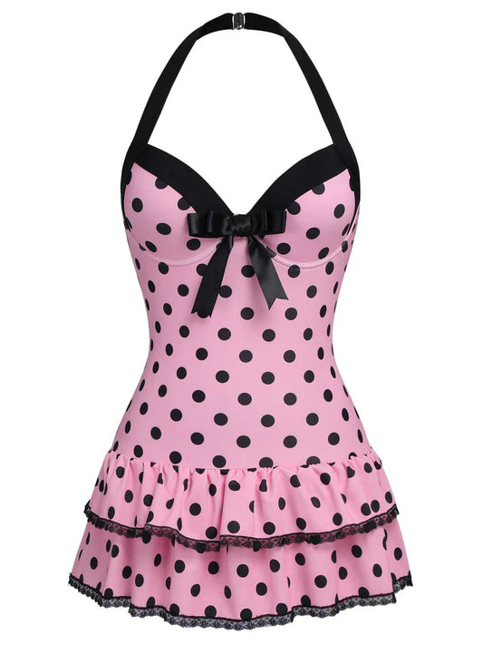Retro Tummy Control Halter Polka Dot Swimsuit