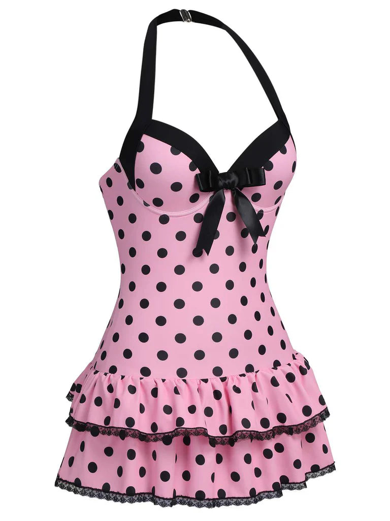 Retro Tummy Control Halter Polka Dot Swimsuit