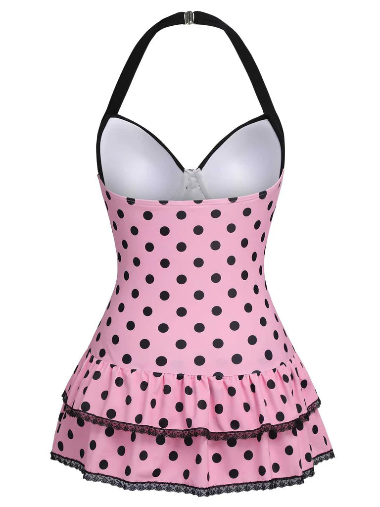 Retro Tummy Control Halter Polka Dot Swimsuit