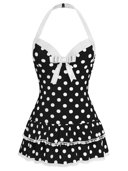 Retro Tummy Control Halter Polka Dot Swimsuit
