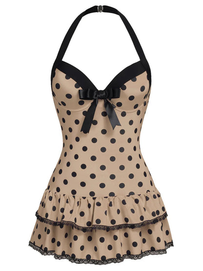 Retro Tummy Control Halter Polka Dot Swimsuit