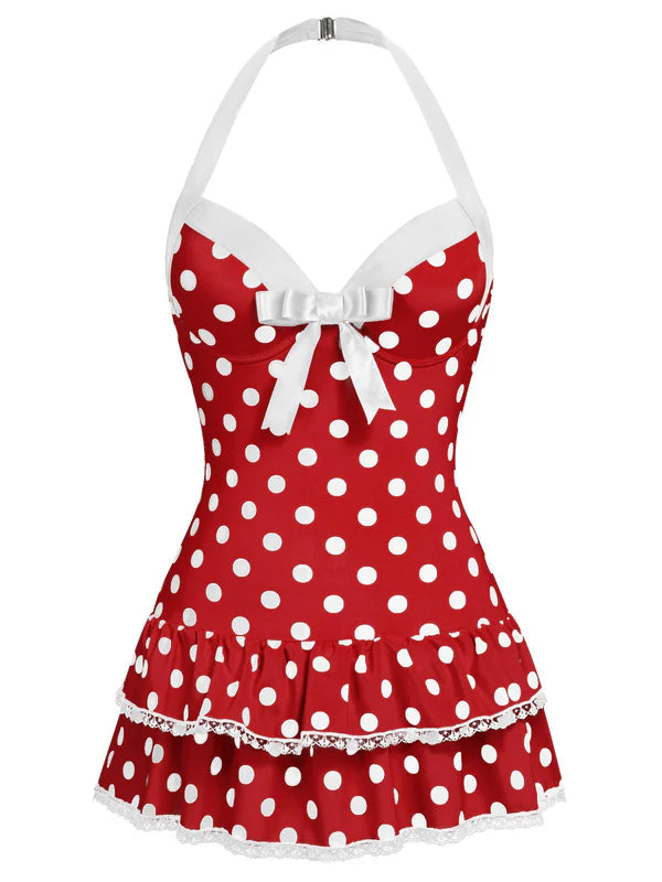 Retro Tummy Control Halter Polka Dot Swimsuit