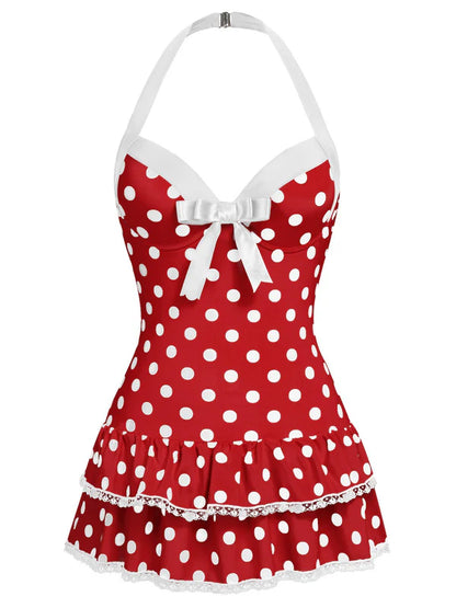 Retro Tummy Control Halter Polka Dot Swimsuit