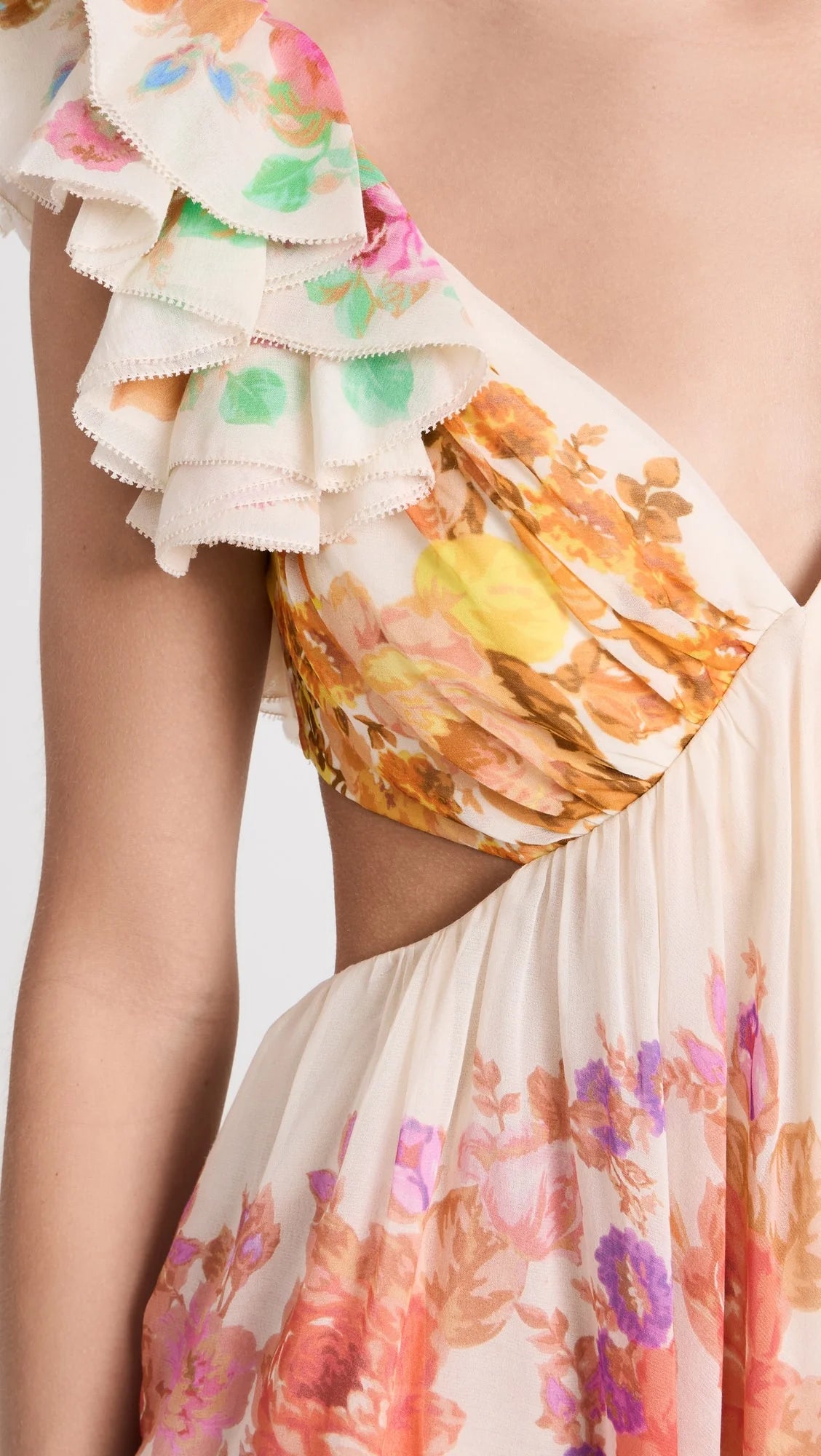 Multicolor Frill Shoulder Midi Dress